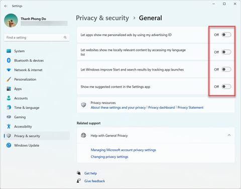 Để không bị theo dõi trên Windows 11, hãy làm những việc này