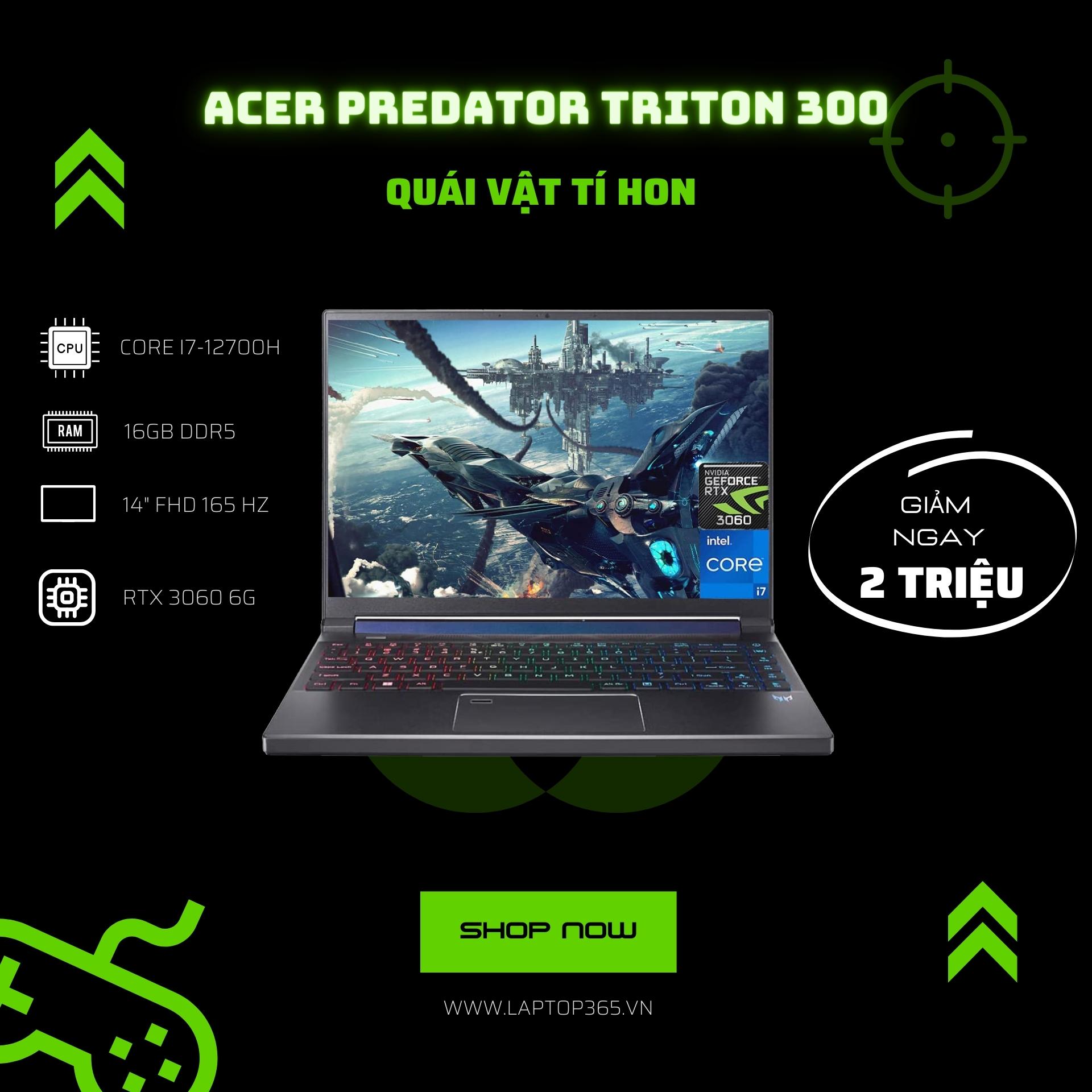 [Mới 100%] Acer Predator Triton 300 SE PT314-52s-747P (2022) (Core i7-12700H, 16GB, 512G, RTX 3060 6G, 14 FHD+ 165GHZ)