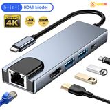 Cáp chuyển đổi Type-C 5 trong 1 ra HDMI 4K, 2xUSB 3.0, Type C, Lan  Bộ HUB Type-C 5 in 1 2