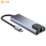 Cáp chuyển đổi Type-C 5 trong 1 ra HDMI 4K, 2xUSB 3.0, Type C, Lan  Bộ HUB Type-C 5 in 1 4