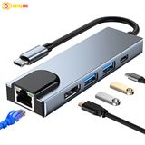 Cáp chuyển đổi Type-C 5 trong 1 ra HDMI 4K, 2xUSB 3.0, Type C, Lan  Bộ HUB Type-C 5 in 1 5