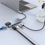 Cáp chuyển đổi Type-C 5 trong 1 ra HDMI 4K, 2xUSB 3.0, Type C, Lan  Bộ HUB Type-C 5 in 1 6